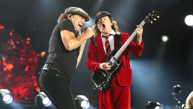 AC/DC's Brian Johnson and Angus Young on stage during the Rock or Bust tour.
