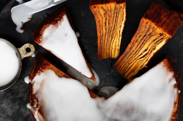 Adam Liaw's Japanese-style honey baumkuchen (cake). 