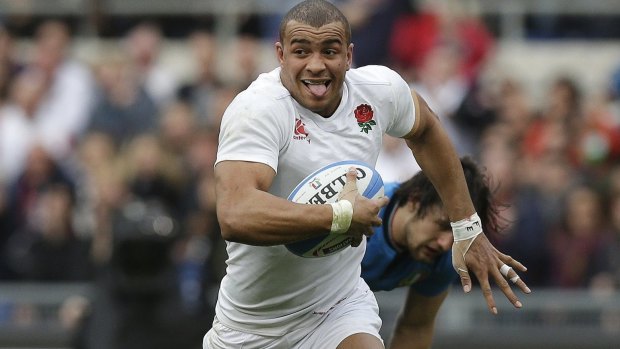 England's Jonathan Joseph races clear to score against Italy in Rome on Sunday.
