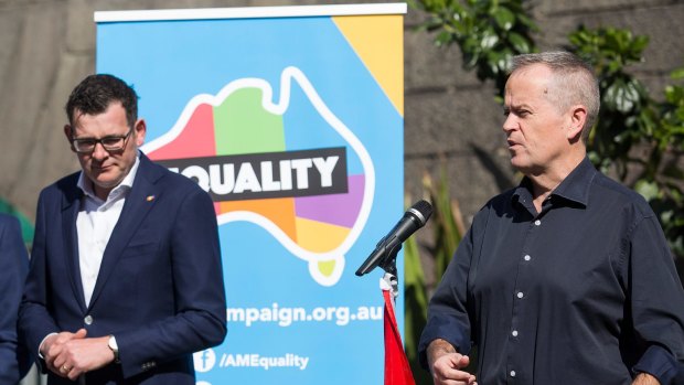Premier Daniel Andrews and federal Opposition Leader Bill Shorten at Sunday's rally.
