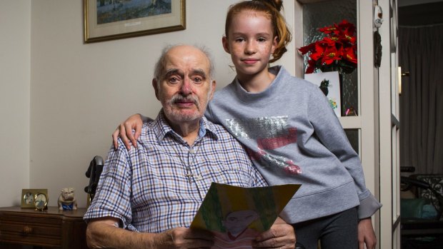 Grandfather James Bradley, 92, and his granddaughter Karis Town, 9, at his home in Croydon, Sydney.