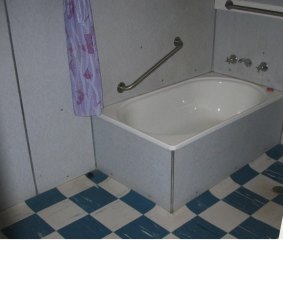 An ageing bathroom in public housing in Northbourne Avenue.