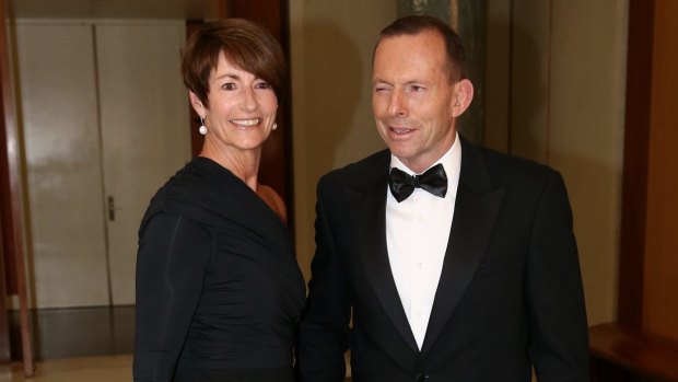 Former prime minister Tony Abbott, pictured with wife Margie Abbott, arriving for last year's Midwinter Ball.