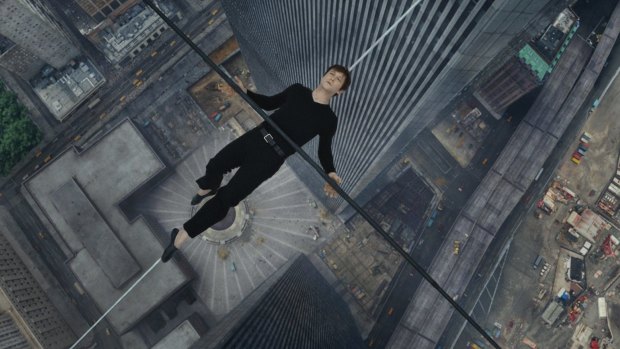 Joseph Gordon-Levitt as Philippe Petit lies down on the wire during his crossing between the Twin Towers in <i>The Walk</i>.