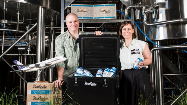 BentSpoke owners Richard Watkins and Tracy Margrain. BentSpoke Brewery has been announced as the craft beer partner for Singapore Airlines for Sydney and Melbourne flights.