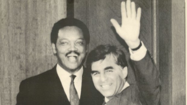 Michael Dukakis with rival Democratic candidate Jesse Jackson in 1988.