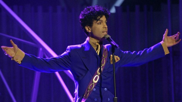 The notoriously private Prince performs during the 46th Annual Grammy Awards in Los Angeles.