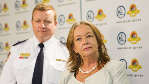 Commissioner Dominic Lane and Emergency Services Minister Joy Burch.