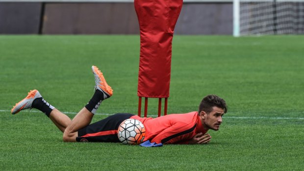 Training hard: Wanderers midfielder Dario Vidosic goes through his paces. 