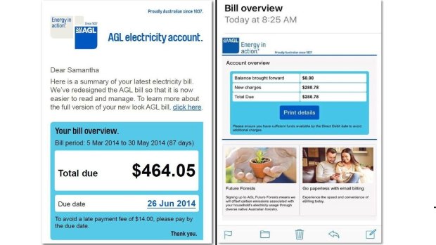 Real or fake? Email from energy provider AGL.