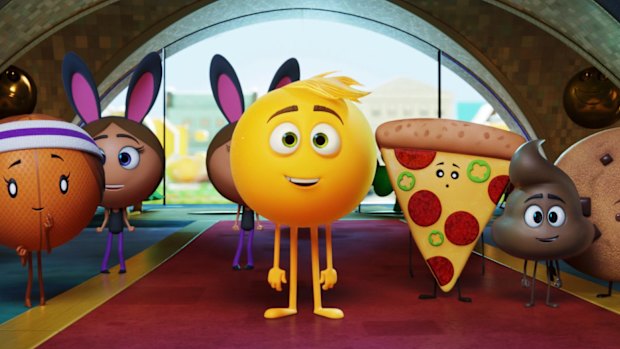 In The Emoji Movie Gene Meh (centre) has no limit to his emotions - a big problem when you're an emoji.