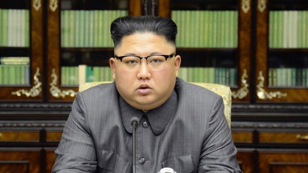 North Korean leader Kim Jong-un delivers a statement in response to US President Donald Trump's speech to the United Nations, in Pyongyang, North Korea. 