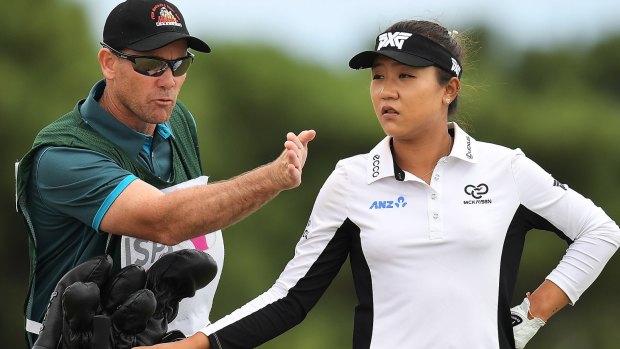 Poor communication: Lydia Ko with caddie Gary Matthews at the Australian Open in February.