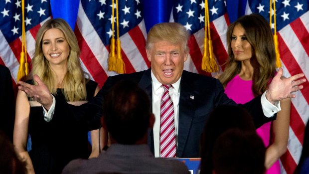 Donald Trump is accompanied by his wife and/or daughter because their presence add to his image as an alpha-male patriarch. 