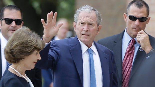 Former President George W. Bush and his wife, Laura Bush, in Houston this month.