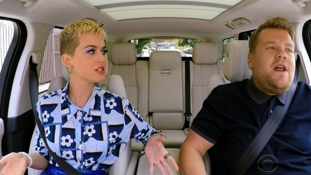Katy Perry and James Corden on Carpool Karaoke.