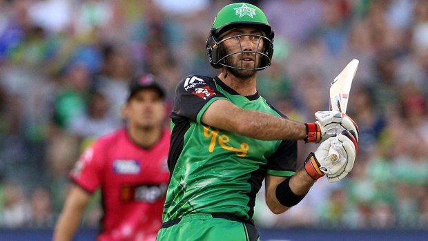 Back in with a shot: Glenn Maxwell clears the boundary for the Melbourne Stars.