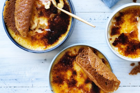 Crack the brandy snaps into ginger custard.