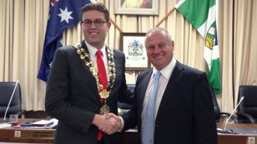 Jerome Laxale, left, with deputy mayor Roy Maggio, is Ryde's newest, youngest and possibly luckiest, mayor.