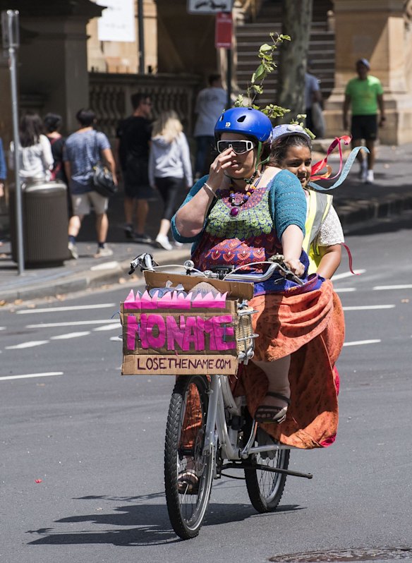 Protesters filled each lane two abreast, riding slowly to temporarily claim back College Street where the cycleway was recently removed.