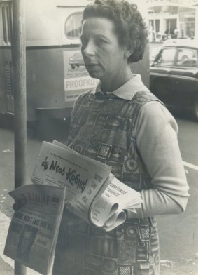 Joyce Stevens out on the streets selling radical papers.