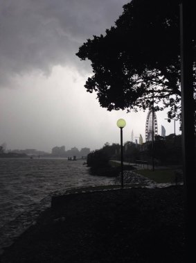 Storm clouds over the Brisbane River and South Bank.