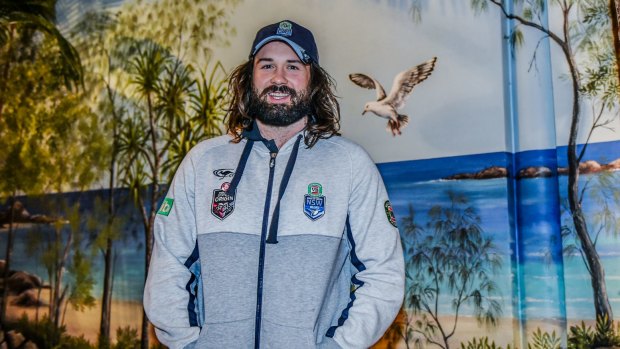 Top of the props: Aaron Woods enjoying life and training in the NSW Blues Origin squad at Coffs Harbour.