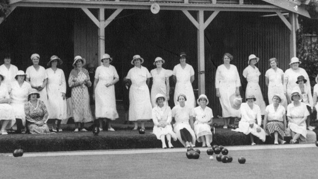 Ladies bowlers at the Canberra City Bowling Club in its early days. 