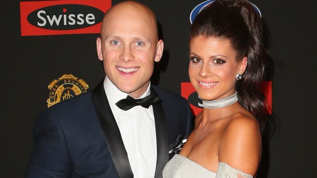 Gary Ablett Jr of the Gold Coast Suns and his new fiancee Jordan Papalia attend the 2014 Brownlow Medal.