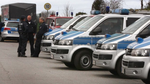Police near Alsdorf in the Aachen region of Germany on Tuesday.
