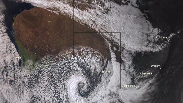 A Himawari-8 satellite image showing the storm near South Australia on Wednesday.