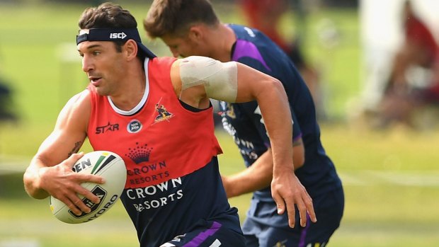 Billy Slater training with Melbourne Storm on Friday.