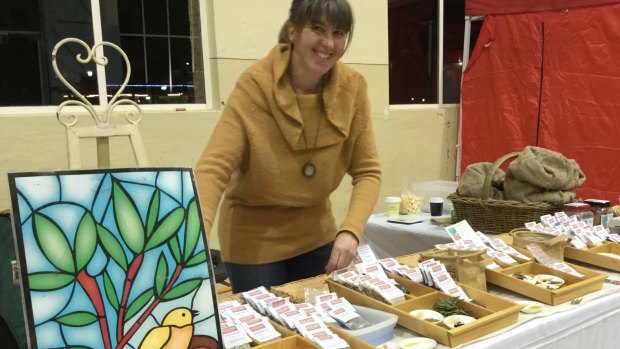 Fiona Porteous at Bent Shed Produce stall at Farmers and Foodies Market, Kingston.