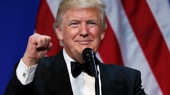 President Donald Trump speaks at The Salute To Our Armed Services Inaugural Ball in Washington.