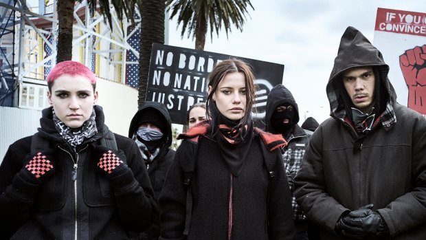 The anti-fascists: Maeve (Syd Zygier), Petra (Lily Sullivan) and Dave (Tysan Towney).