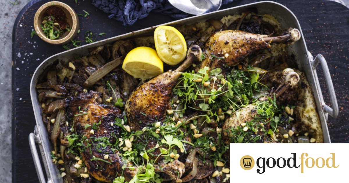 Sumac roast chicken with onions and flatbread