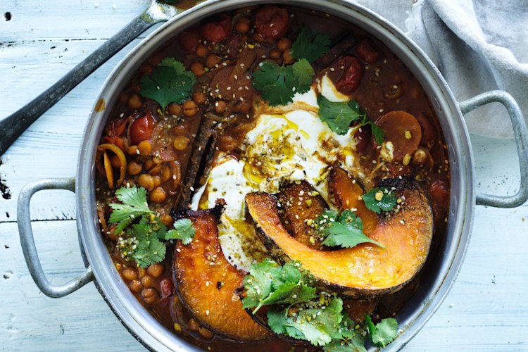 Jill Dupleix's chickpea and pumpkin bake.