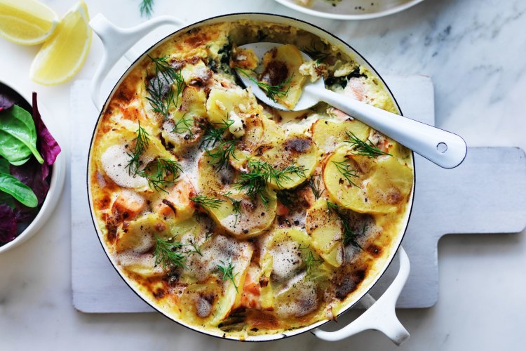 Swedish baked salmon pudding.