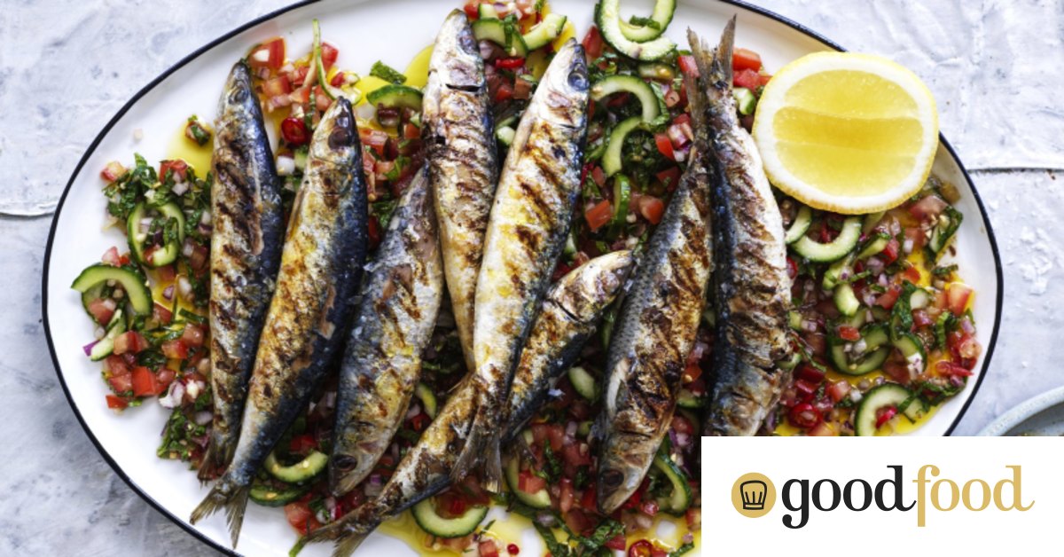 Neil Perry's barbecued sardines with spicy mint and cucumber salsa