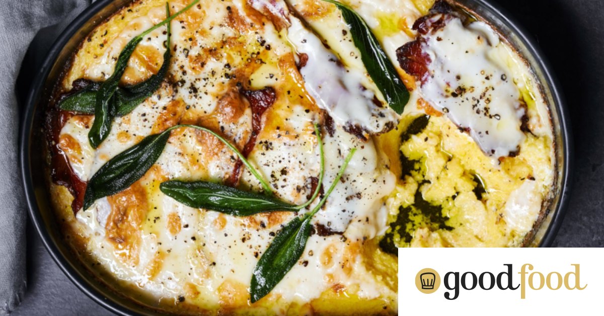 One tray cheesy baked polenta with pancetta and sage