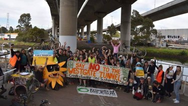 Protesters campaigning against the West Gate Tunnel project.