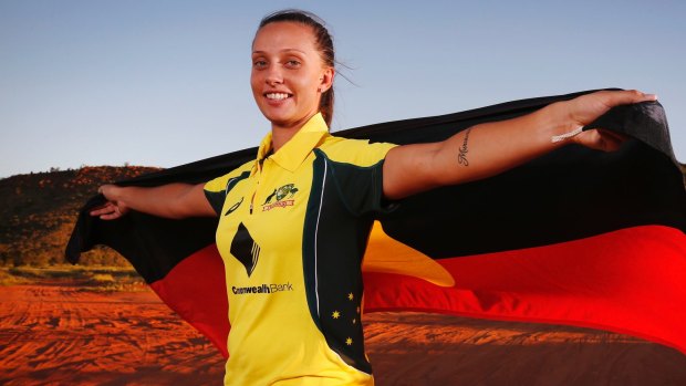 Just the second Indigenous female to play for Australia, Ashleigh Gardner poses for a photo in Alice Springs this week.