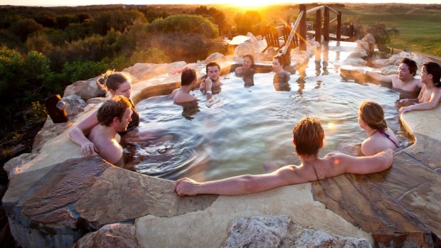 Combine friend-gathering with some R&R with the hilltop pool at Peninsula Hot Springs.