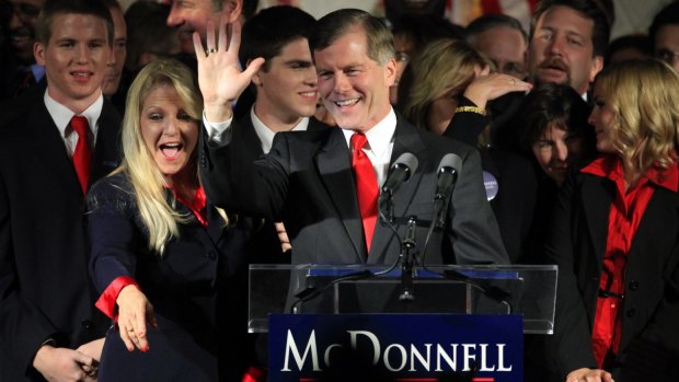 Bob McDonnell, with his wife Maureen, left, celebrates his election as governor of Virginia in November 2009. The couple were indicted on corruption charges in January 2014.