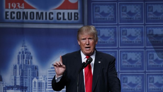 Republican presidential candidate Donald Trump delivers an economic policy speech to the Detroit Economic Club.