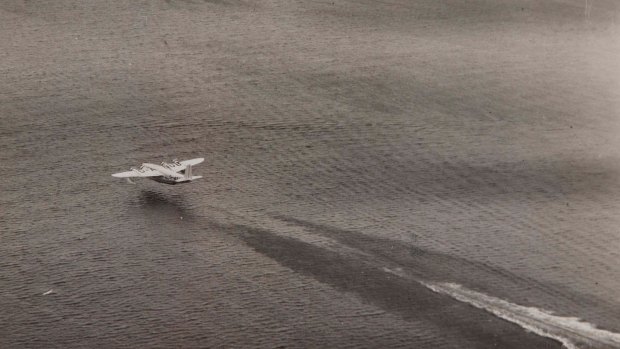 A flying boat landing at Rose Bay.