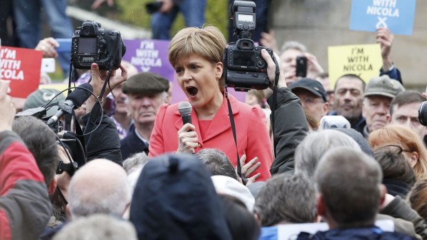 Nicola Sturgeon, leader of the Scottish National Party, campaigning in Edinburgh.