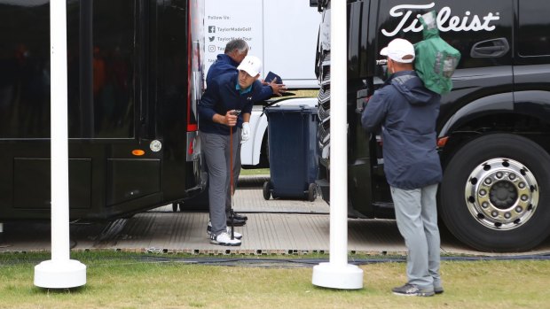 Jordan Spieth in a busload of trouble on the 13th hole.