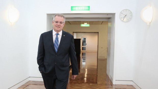 Social Services Minister Scott Morrison in between pre-budget interviews at Parliament House in Canberra on Monday.