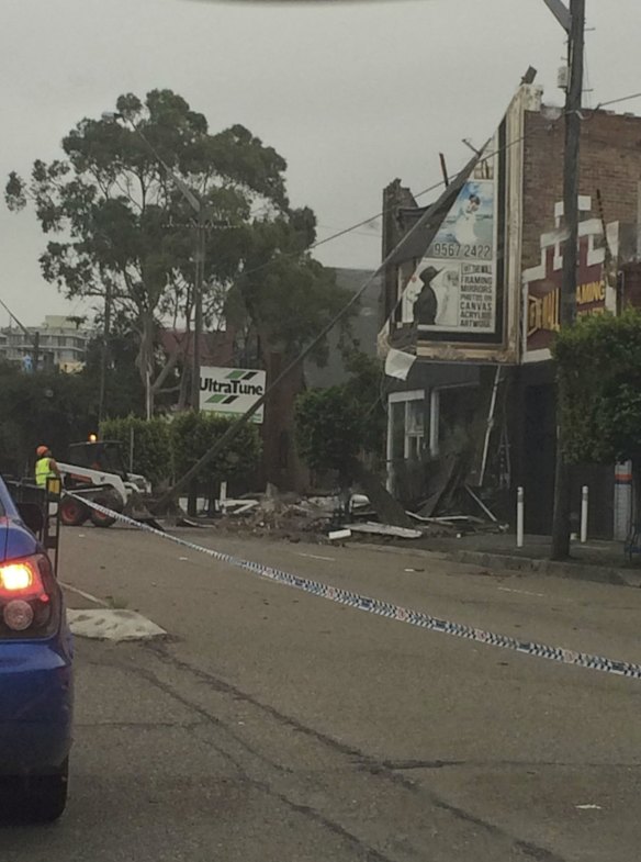 A damaged building on the Princes Highway, at Rockdale.